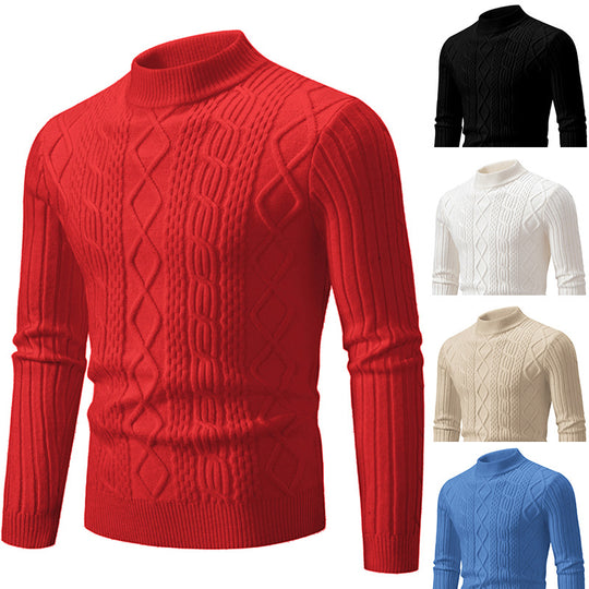 Herren Strickpullover mit hochgeschlossenem Kragen und Zopfmuster Heidi-Mode