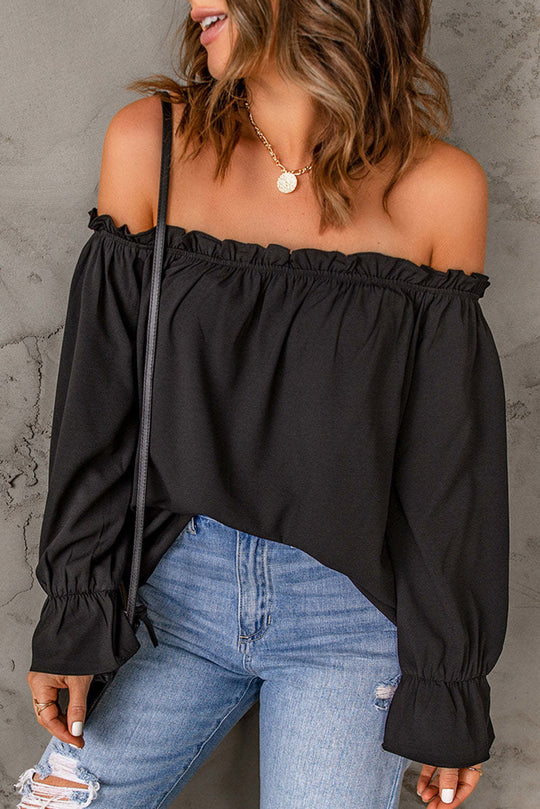 Damen Off-Shoulder Bluse mit Rüschendetails Heidi-Mode