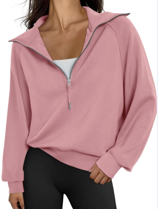 Damen lässiger Sweatpullover mit hohem Kragen und Reißverschluss Heidi-Mode