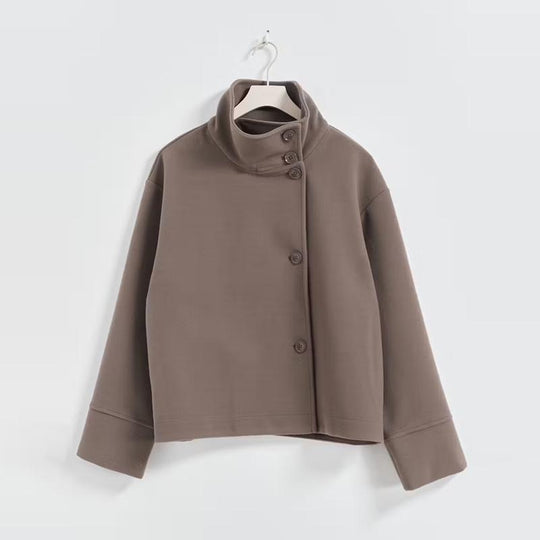 Damen Kurze Jacke mit hohem Kragen und Knopfverschluss Heidi-Mode