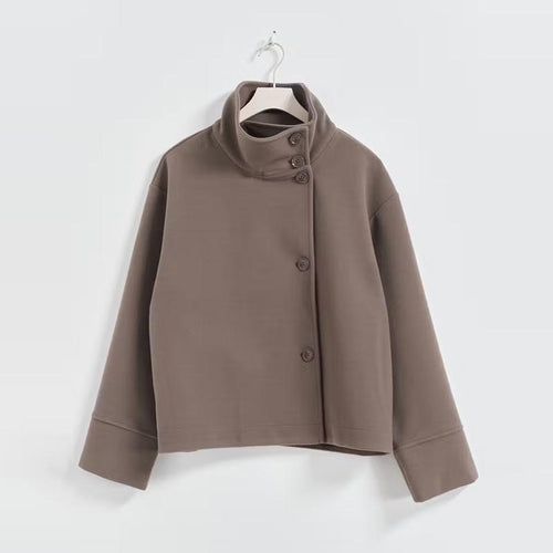 Damen Kurze Jacke mit hohem Kragen und Knopfverschluss Heidi-Mode