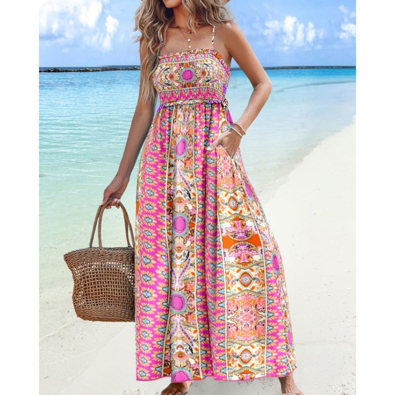 Damen Bohemian Paisleydruck Maxi Kleid mit verstellbaren Trägern Heidi-Mode