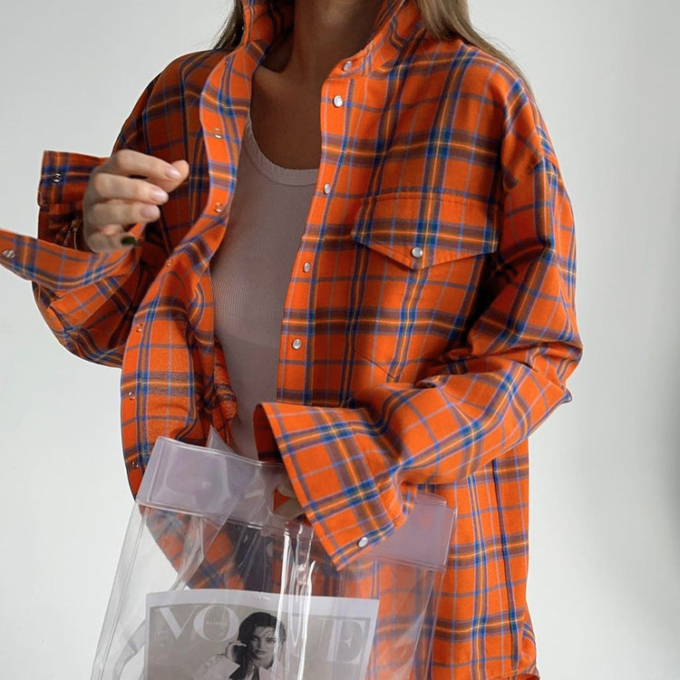 Damen Gemütliches Karoshirt mit hohem Kragen und Knopfverschluss Heidi-Mode