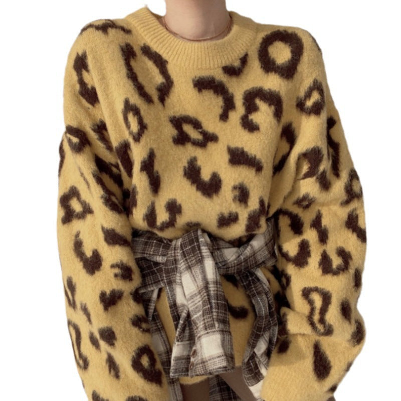 Damen Flauschiger Leopardenmuster Pullover Heidi-Mode