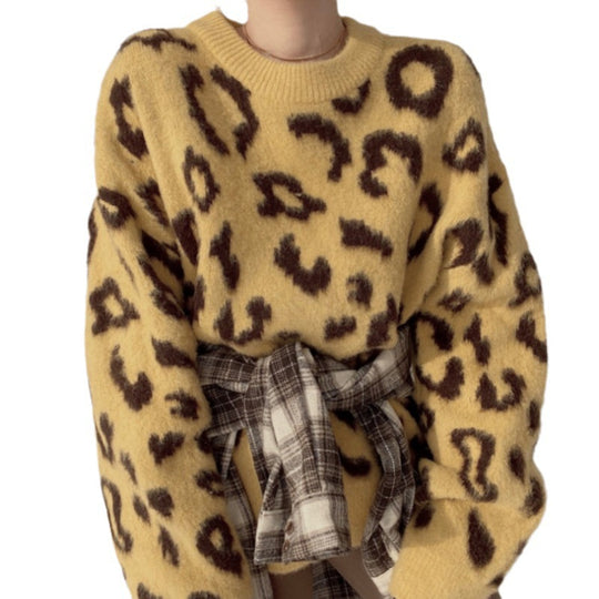 Damen Flauschiger Leopardenmuster Pullover Heidi-Mode