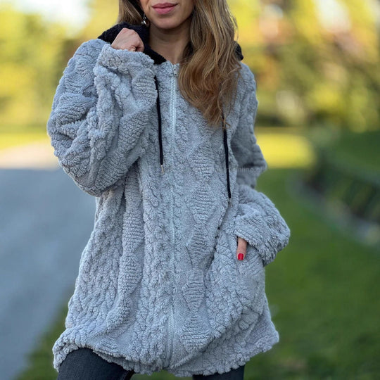 Damen kuschelige Fleecejacke mit Kapuze Heidi-Mode