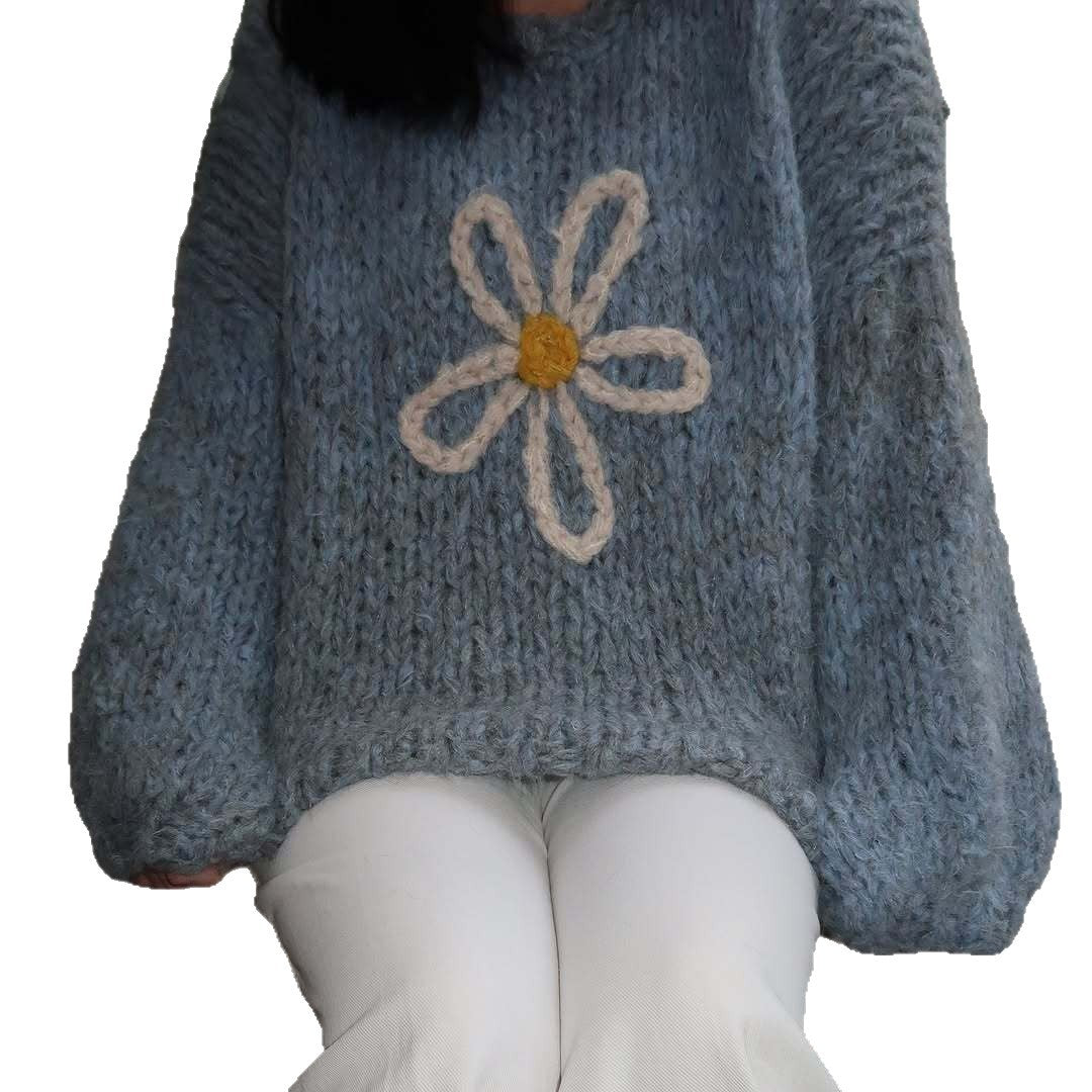 Damen lässiger Strickpullover mit floralem Motiv und oversized Schnitt Heidi-Mode