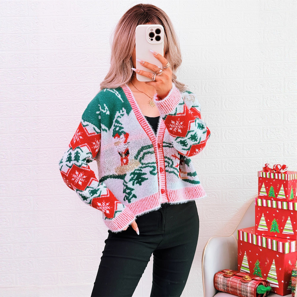 Damen Strickjacke im festlichen Design mit Weihnachtsmotiven Heidi-Mode