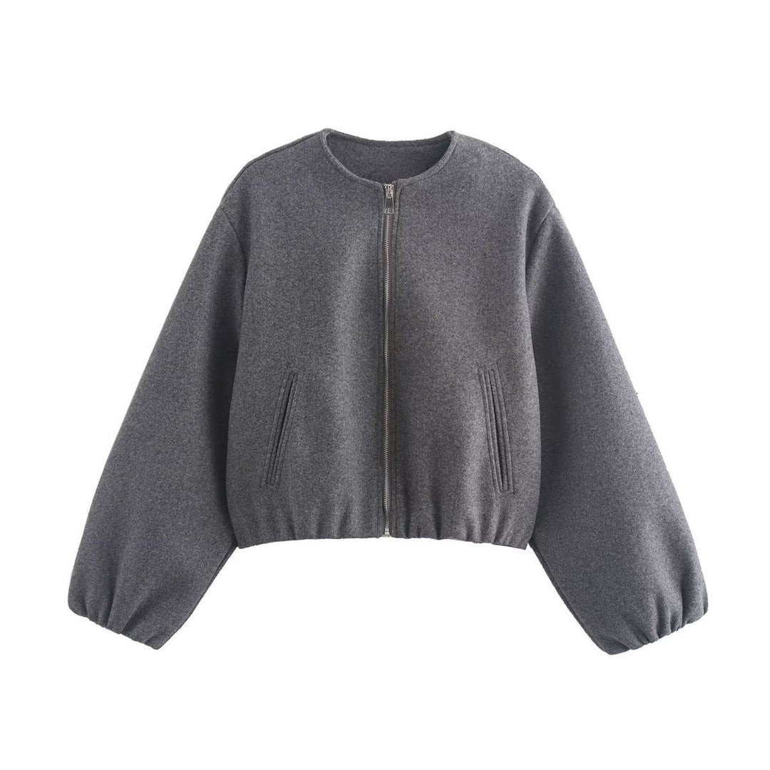 Damen bequeme und stylische Bomberjacke mit hohem Kragen und seitlichen Taschen Heidi-Mode