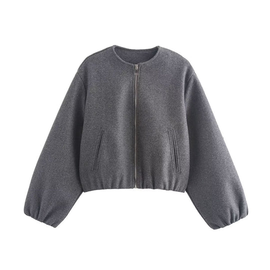 Damen bequeme und stylische Bomberjacke mit hohem Kragen und seitlichen Taschen Heidi-Mode