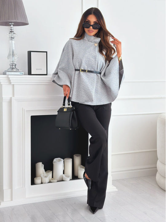 Damen modische Umhängejacke mit stylischem Gürteldetail Heidi-Mode