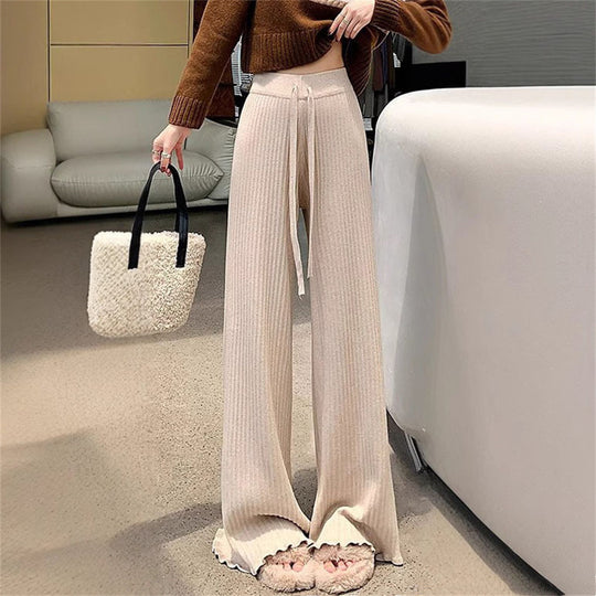Damen Fließende Strickhose mit weichem Material und elegantem Saum Heidi-Mode