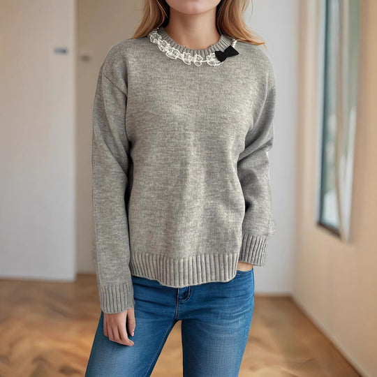 Damen lässiger Pullover mit dekorativem Kragen Heidi-Mode