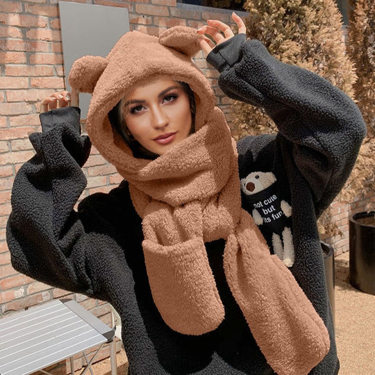 Damen Kuschelige Mütze mit Schal Heidi-Mode