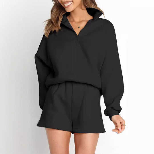 Damen sportliches Freizeit-Set mit hohem Kragen und lockerer Passform Heidi-Mode