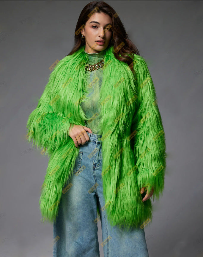 Damen Flauschiger Kunstpelzmantel im modernen Design Heidi-Mode