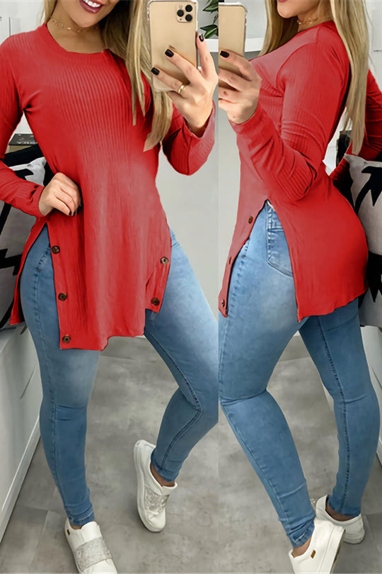 Heidi-Mode | Knopf Spalte Asymmetrisches Tunika Top