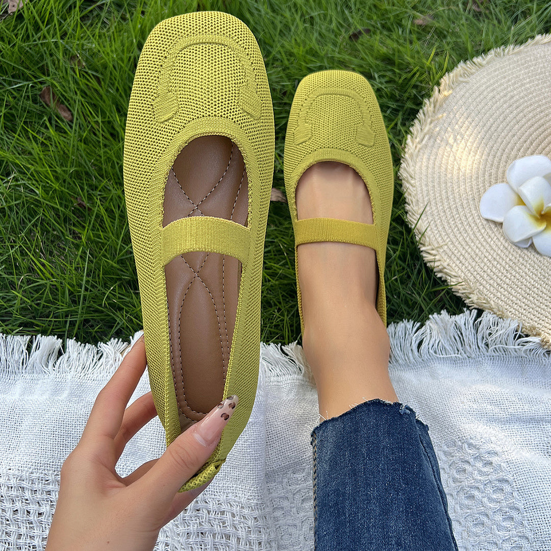 Damen atmungsaktive Ballerinas mit flexiblem Gummi-Obermaterial und verstellbarem Riemen Heidi-Mode
