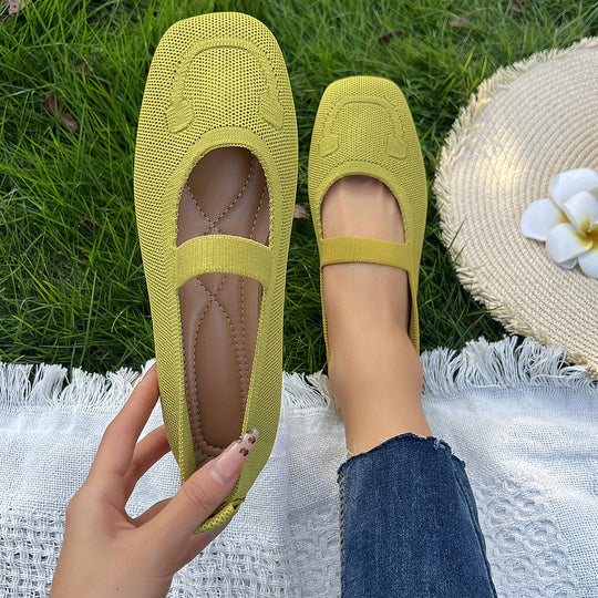 Damen atmungsaktive Ballerinas mit flexiblem Gummi-Obermaterial und verstellbarem Riemen Heidi-Mode