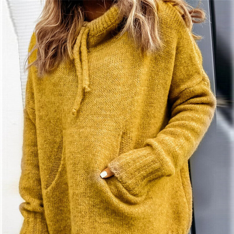 Damen lässiger Pullover mit Kapuze und strukturiertem Gewebe Heidi-Mode