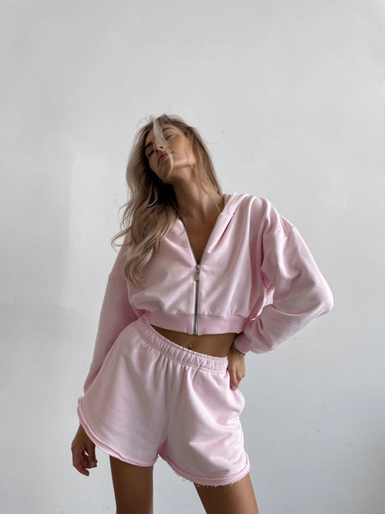 Damen cropped Hoodie und kurze Sporthose Set Heidi-Mode