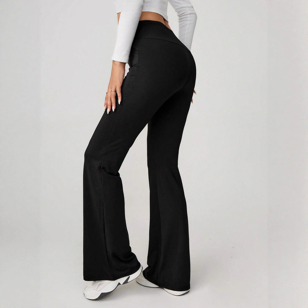 Damen High-Waist Sporthose mit weitem Bein und elastischem Bund Heidi-Mode
