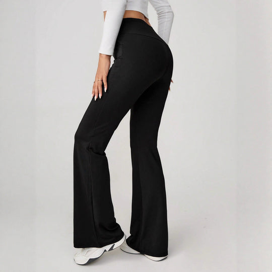 Damen High-Waist Sporthose mit weitem Bein und elastischem Bund Heidi-Mode