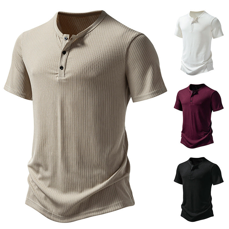 Herren stylisches Kurzarm-Henley-Shirt mit strukturiertem Design und zwei Knopf-Details Heidi-Mode