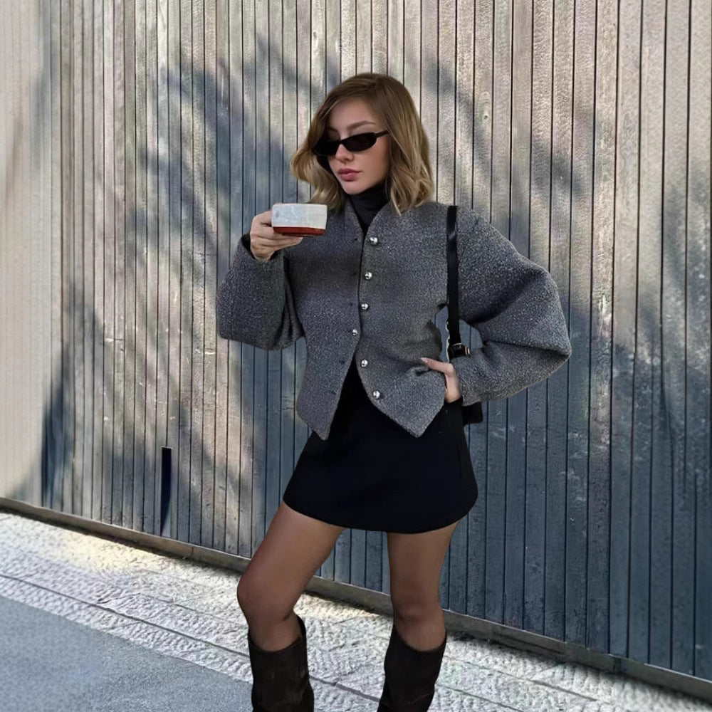 Damen Chice Überwurfjacke mit strukturiertem Design und eleganten Knöpfen Heidi-Mode