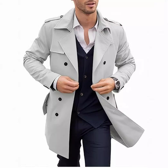 Herren Doppelt-knopf Trenchcoat mit praktischen Taschen Heidi-Mode