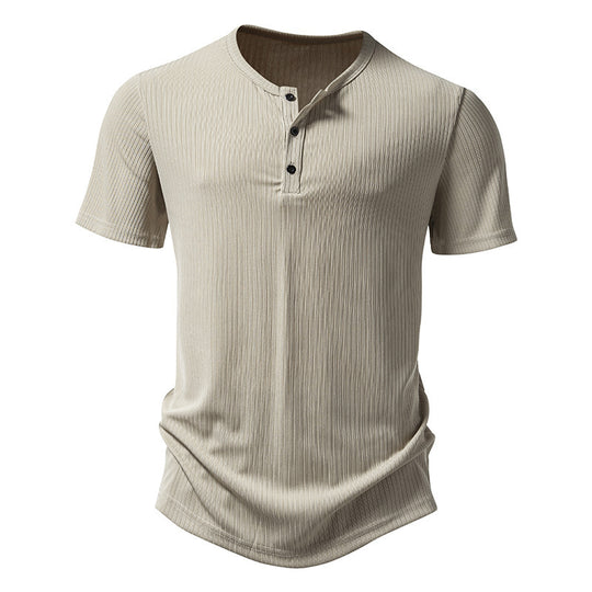 Herren stylisches Kurzarm-Henley-Shirt mit strukturiertem Design und zwei Knopf-Details Heidi-Mode