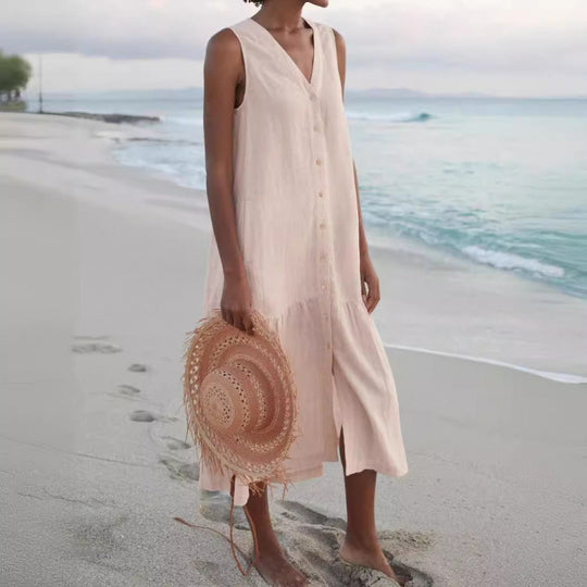 Damen Sommerliches Leinenkleid Heidi-Mode