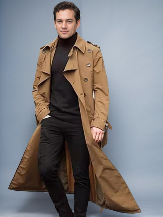 Herren eleganter Trenchcoat mit taillierbarem Gürtel und klassischen Details Heidi-Mode