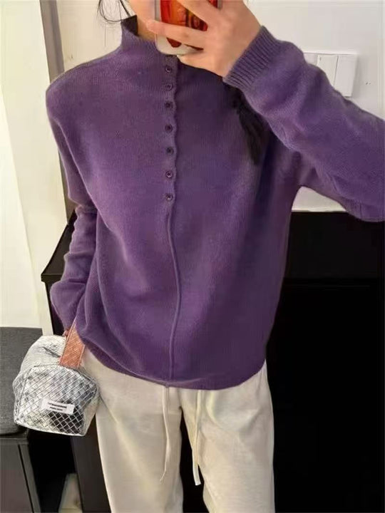 Damen Hochgeschlossener Strickpullover mit Knopfdetails Heidi-Mode