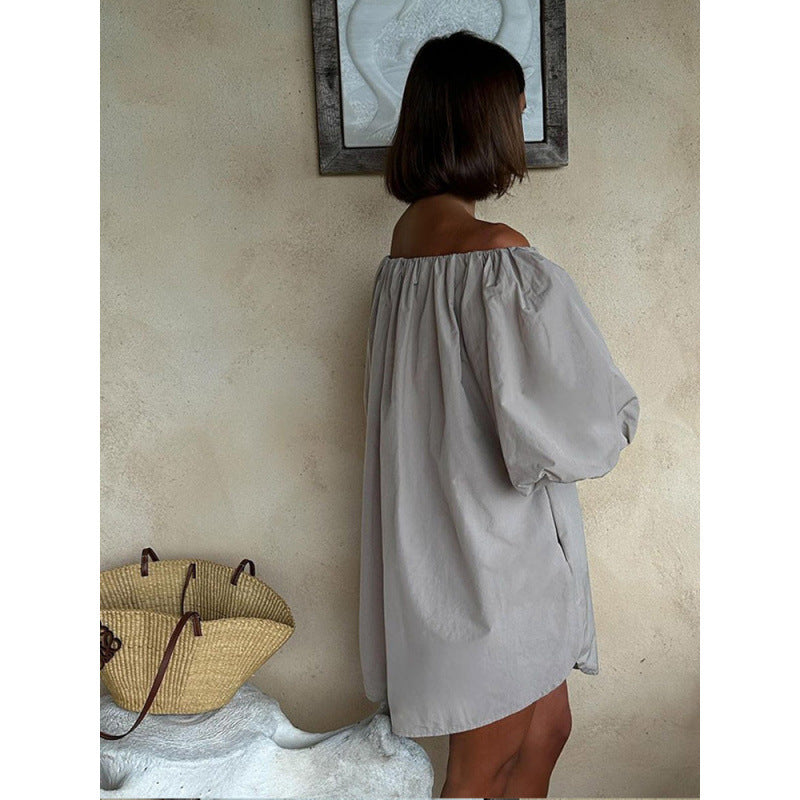 Damen Off-Shoulder Sommerkleid mit voluminösen Ärmeln und fließendem Schnitt Heidi-Mode