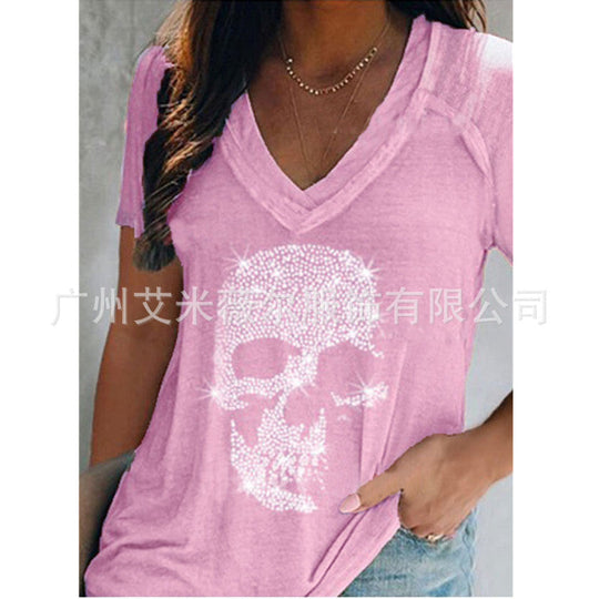 Heidi-Mode | Lässiger Kurzarm-Pullover Tiefe V-Ausschnitt T-Shirt