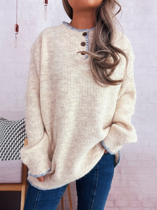 Damen Oversize Strickpullover mit Knopfleiste Heidi-Mode