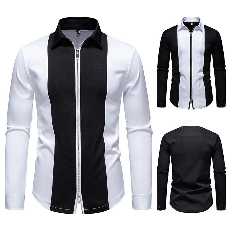 Herren modisches Langarmshirt mit stylischem Stehkragen und kontrastierenden Paspeln Heidi-Mode