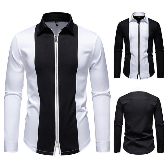 Herren modisches Langarmshirt mit stylischem Stehkragen und kontrastierenden Paspeln Heidi-Mode