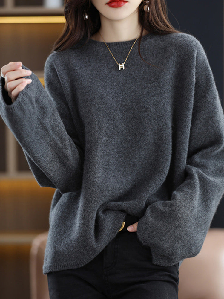 Damen weicher Strickpullover mit weitem Schnitt und legerem V-Ausschnitt Heidi-Mode