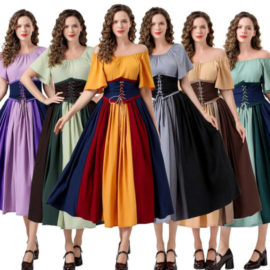 Damen Elegantes Maxikleid mit taillierter Schnürung und luftigen Ärmeln Heidi