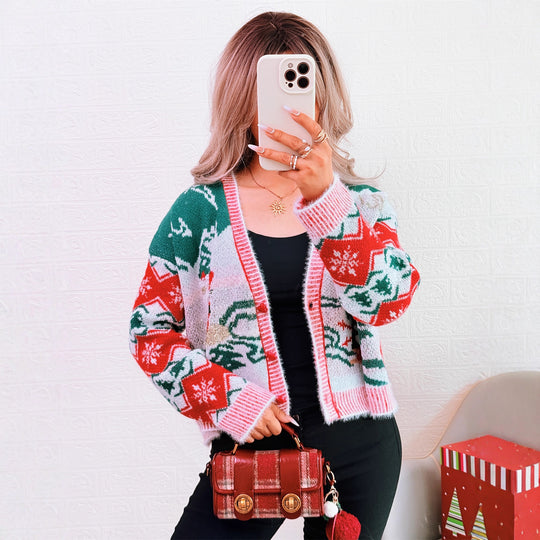 Damen Strickjacke im festlichen Design mit Weihnachtsmotiven Heidi-Mode