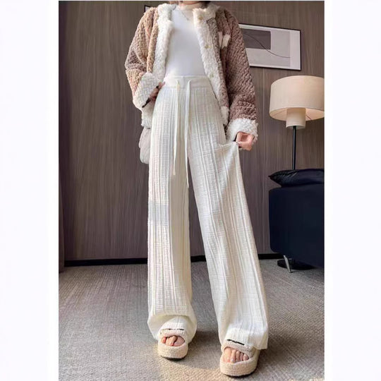 Damen Weit geschnittene Leinenhose mit elastischem Bund und gestreiftem Design Heidi-Mode
