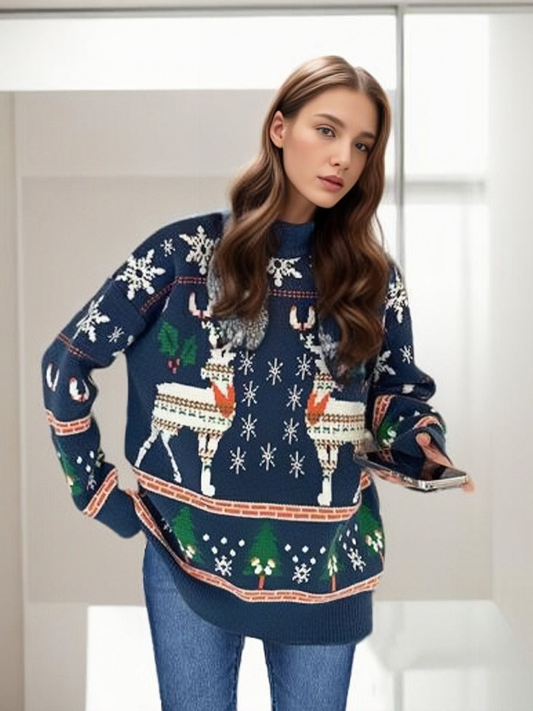 Damen festlicher Pullover mit einzigartigem Weihnachtsmotiv Heidi-Mode