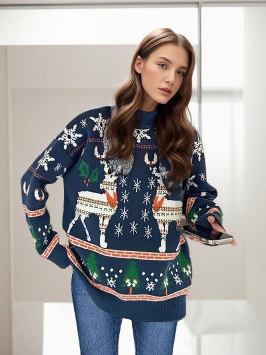 Damen festlicher Pullover mit einzigartigem Weihnachtsmotiv Heidi-Mode
