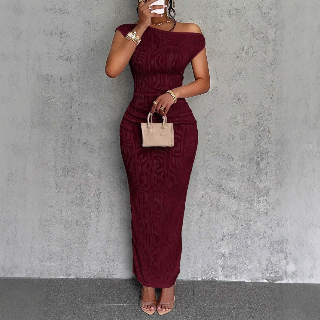 Damen figurbetontes Wickelkleid mit Rüschendetails und schulterfreiem Design Heidi-Mode