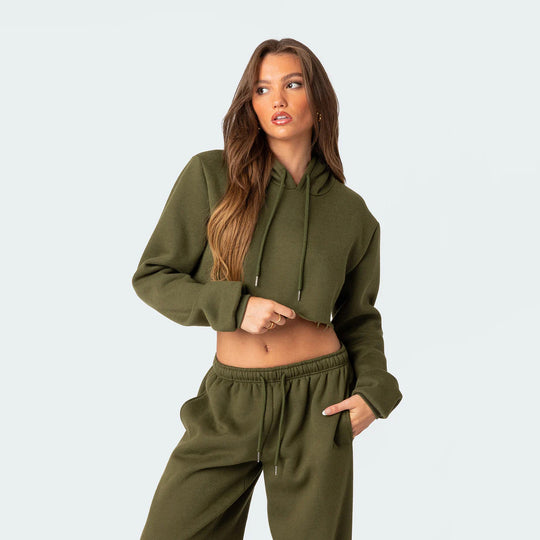 Damen Sportliches Cropped Hoodie und weite Jogginghose Set Heidi-Mode
