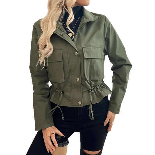 Damen leichte Windjacke mit praktischen Taschen und verstellbarem Bund Heidi-Mode