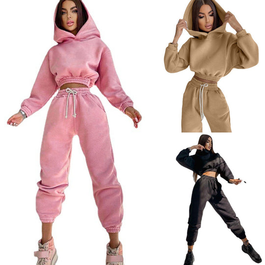 Damen modisches Set aus lässigem Hoodie mit elastischem Bund und Freizeit-Hose Heidi-Mode