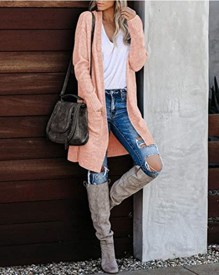 Damen Lange Strickjacke mit offenem Schnitt und lässigem Design Heidi-Mode